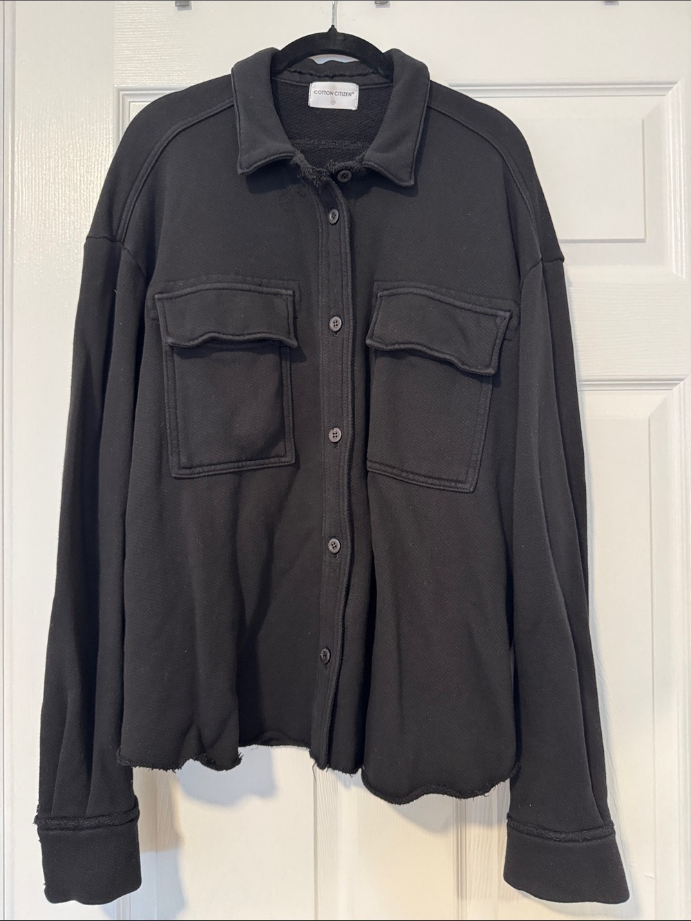 Cotton Citizen Brooklyn Black Button-Front  Shacket with Flap Pockets Size M